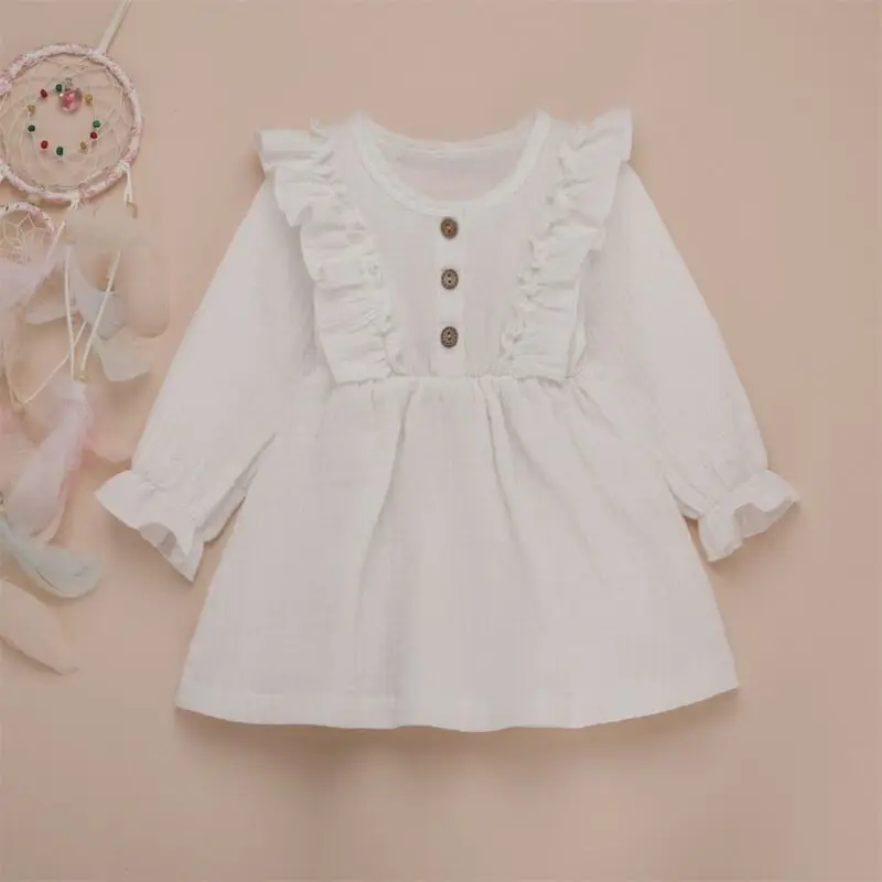 Повседневное платье из хлопка и льна с длинным рукавом | Детская одежда обувь