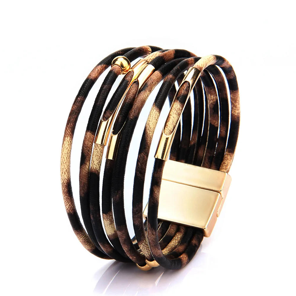 

European And American Fashion Temperament Exaggerated Zinc Alloy Magnetic Buckle Leather Woven Bracelet