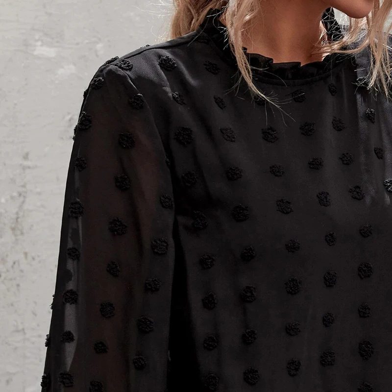 

2021 Spring and summer new Women's top long sleeve Round neck Chiffon Loose Flared sleeves fashion vintage t shirt pullovers