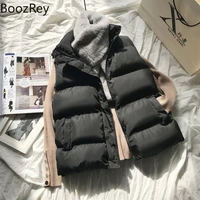 boozrey women winter clothes cotton down vest loose waistcoat warm padded puffer vests sleeveless parkas black jacket outerwear