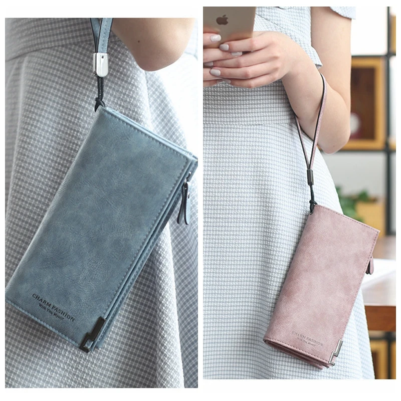 Винтажный кошелек для денег большой женский кожаный Женский на молнии телефона