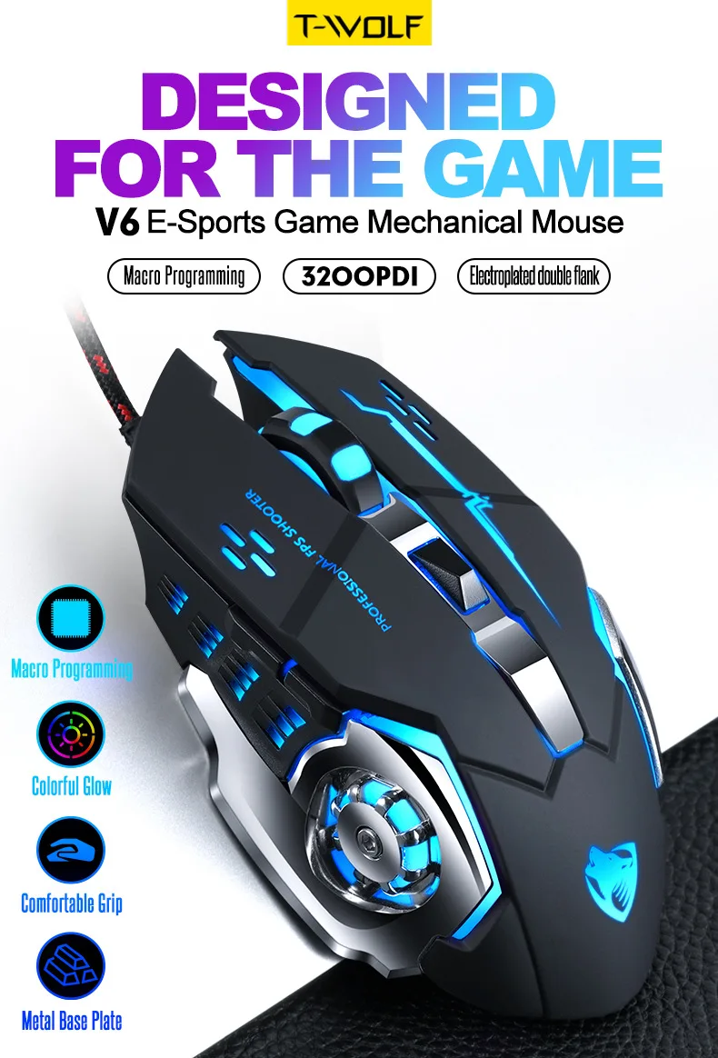 Гром волк V6 проводная мышь, Механическая игровая, компьютер, гоночный, лошадь, пас макро программирования, Лига Легенд, 7 видов цветов из свет...