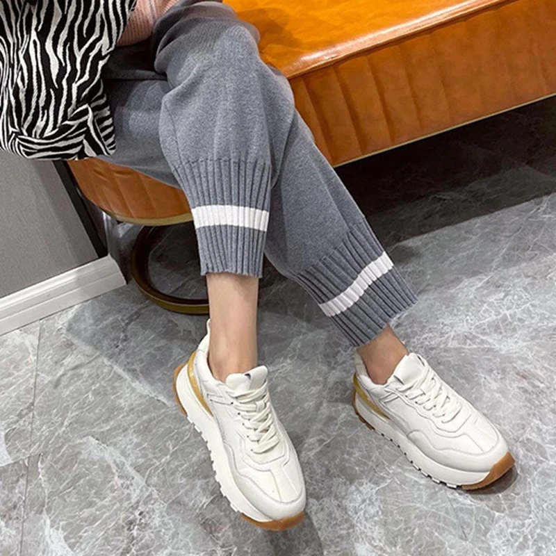 

KemeKiss New Spring Women real leather sneakers Round Toe Cross Strap Shoes Casual Outdoor Ladies Footwear Size 35-40