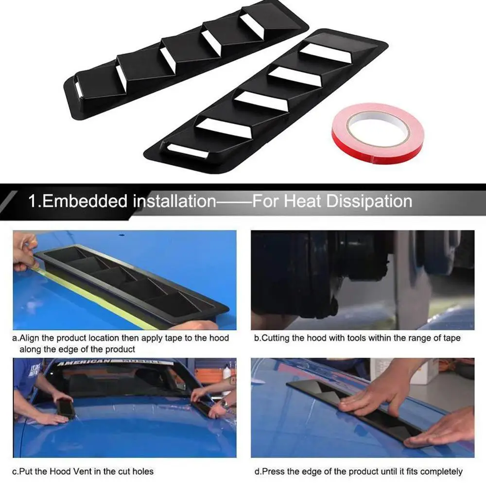 

2pcs Universal Carbon Fiber Style Hood Vents Are Used for Mustang Air Intake Hood Self-adhesive Shutter Window Cooling Panels