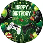 Тематические круглые фоновые Чехлы в виде игры на день рождения черные зеленые воздушные шары украшение для вечевечерние НКИ мальчика персонализированный фон на заказ