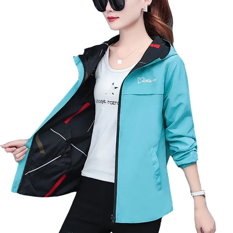 

2021 Spring Autumn Women Jacket fashion Hooded Two Side Wear Cartoon Print Outwear women Loose Coat female Windbreaker tops P369