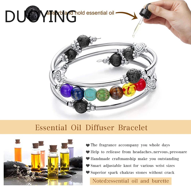 7 Чакра Мала Браслет с бусинами ручная работа проволочный браслет Лава Рок бирюзы