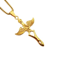 stainless steel angel wings hollow out sword necklaces pendants mens top quality hip hop punk necklace fashion jewelry gift
