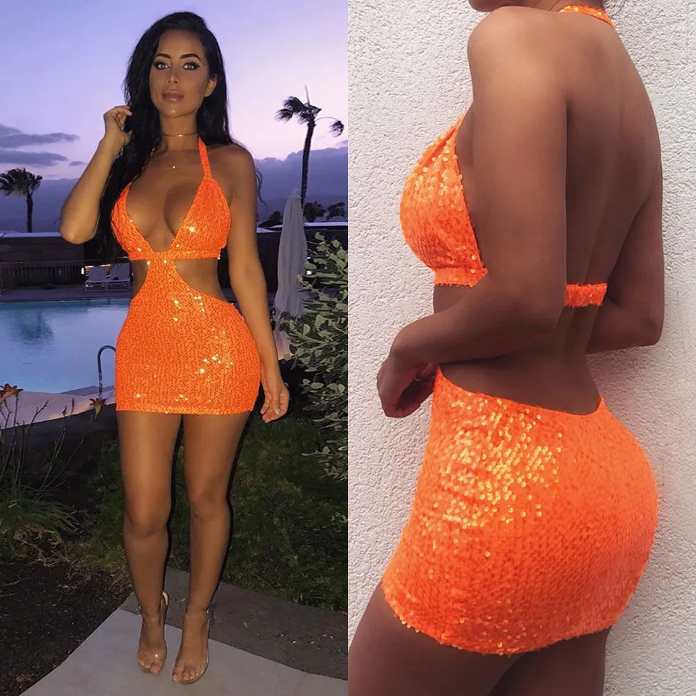 Feditch Осень блестки в виде пайеток Bodycon Вечерние платья для женщин без рукавов сексуальное Белое платье Элегантное открытое Vestidos Мини Одежда