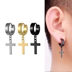 Женские серьги-Кольцо из титановой стали, черные висячие серьги с геометрическим крестом, украшение в стиле панк, 2021