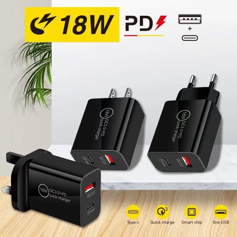 Зарядное устройство QC3.0 PD 18 Вт с двумя портами зарядная головка типа для Apple Android