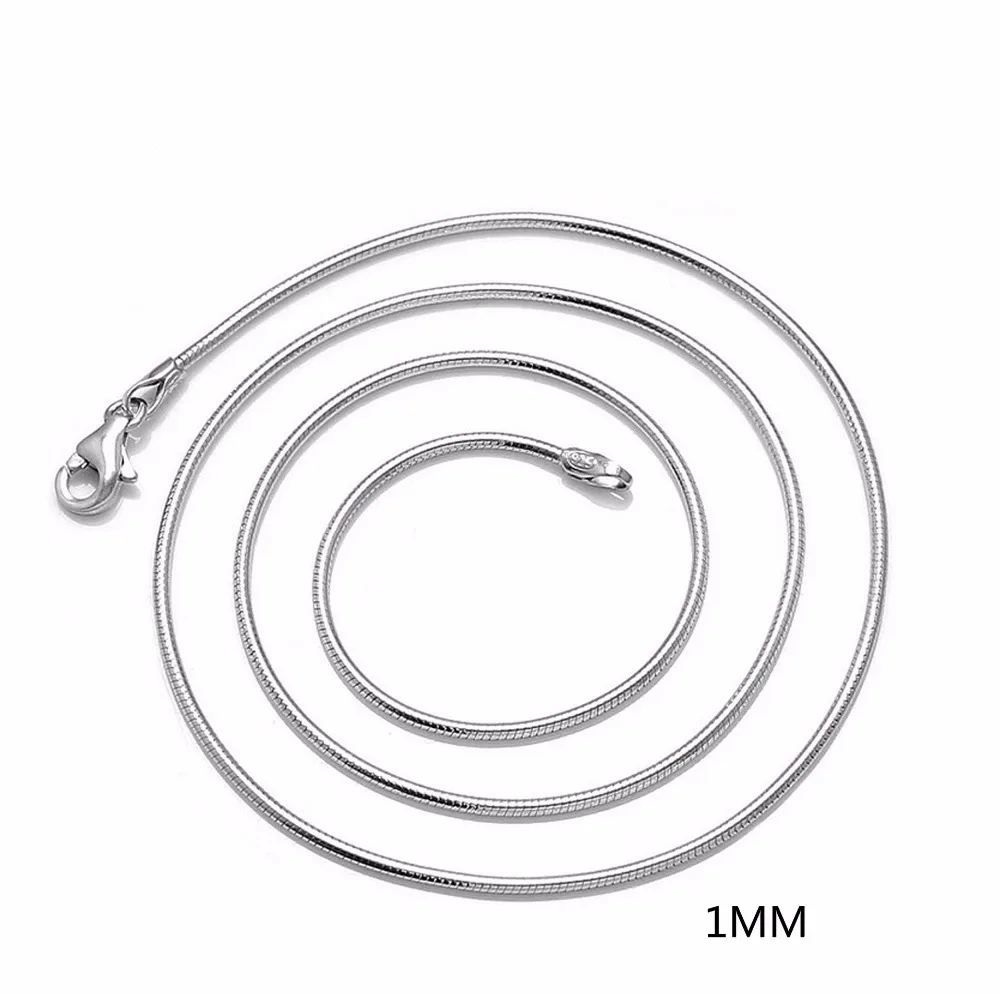 Цепочка Серебристая в виде змеи тонкое ожерелье 1 мм 16/18/20/22/24 дюйма со штампом|silver