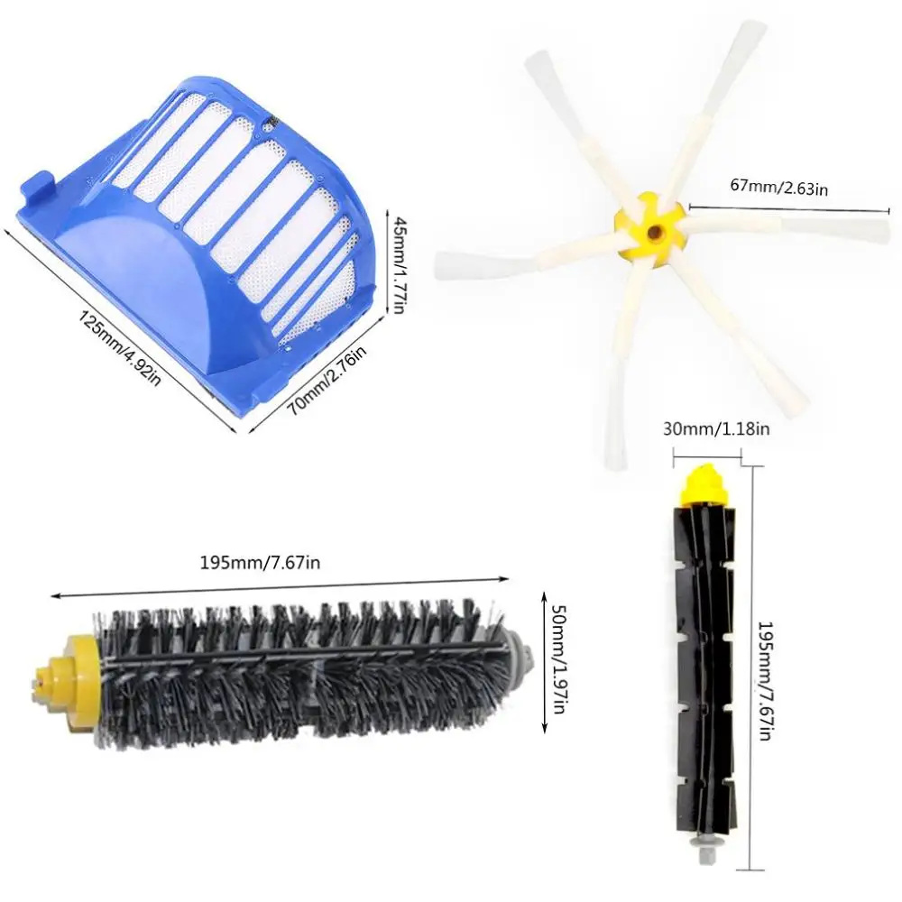 iRobot roomba Sweeping Machine Accessories 600 Series Set (3 Side Brush +3 Filter +1 Roll Rubber Brush) | Бытовая техника