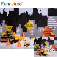 funnytree smash cake construction photography background truck caution sign city photocall decor baby birthday portrait backdrop