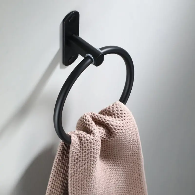 

Black Space Aluminum Towel Holder Round Bath Towel Ring Wall Mounted Rack Shelf D55F
