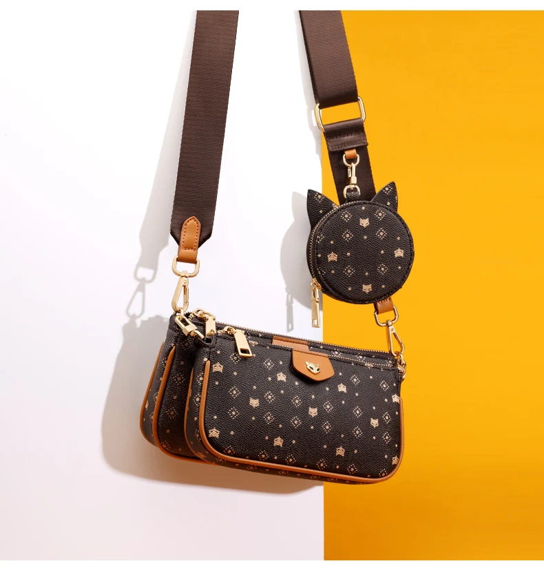

FOXER 2021 New 3 in 1 Crossbody Monogram Bags Signature Women Bag Removable Coin Purse PVC Leather Female Fashion Shoulder Bags