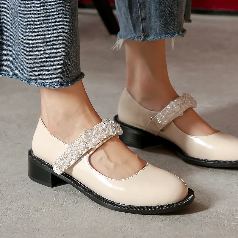 

QZYERAI New Style Women Fashion Genuine Leather Mary Jane Women's Shoes Cowhide Black Single Shoes Pumps Shoes