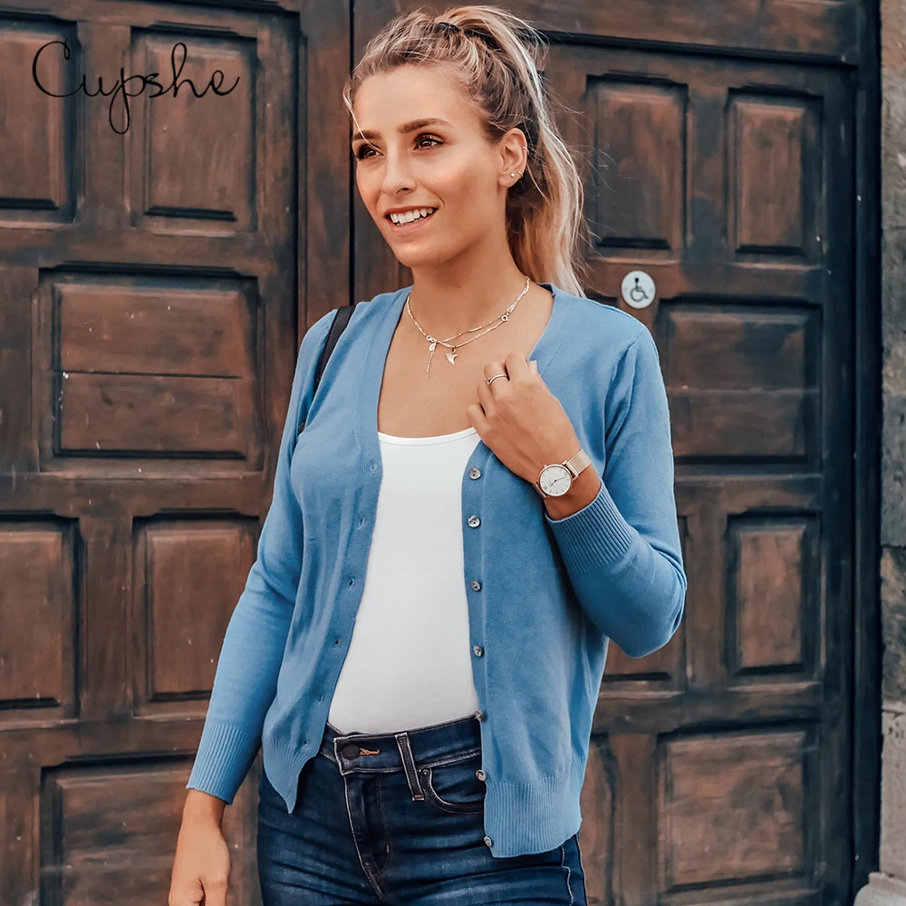 Женский синий кардиган на пуговицах CUPSHE повседневный Свободный с длинным