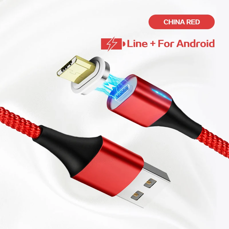 Red For Micro Магнитный кабель 3A для быстрой зарядки, кабель Micro USB type C для Android iPhone X XS MAX XR, магнитный usb-кабель для зарядки, нейлоновый шнур для передачи данных - Цвет: Red For Micro