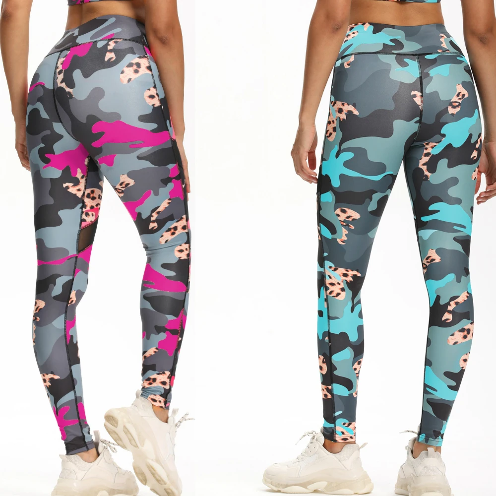 Леопардовые камуфляжные штаны для йоги с сетчатыми вставками леггинсы занятий