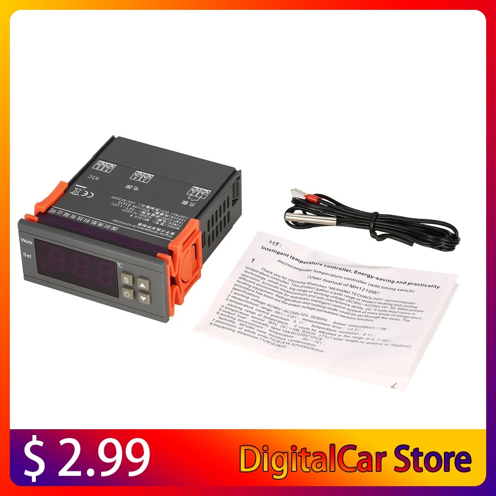 

Умный цифровой регулятор температуры MH1210W, регулятор температуры термостата ler -50 ~ 110 ℃, контроль нагрева и охлаждения, датчик NTC