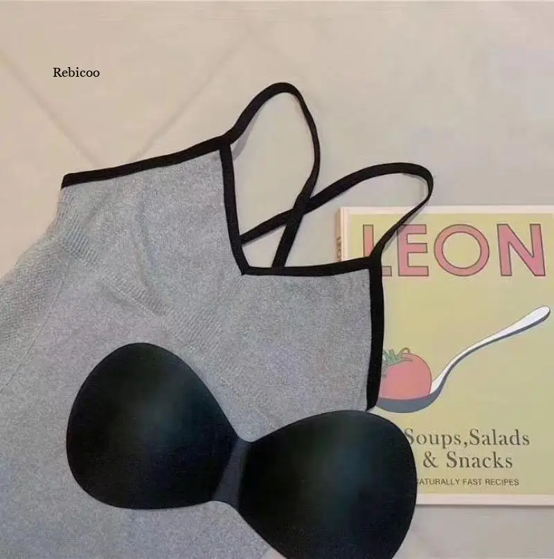 

Summer Women's Sling Korean Version of The V-Neck Cross-Back Bra, Long Gray Inner with Sling and Outer Vest