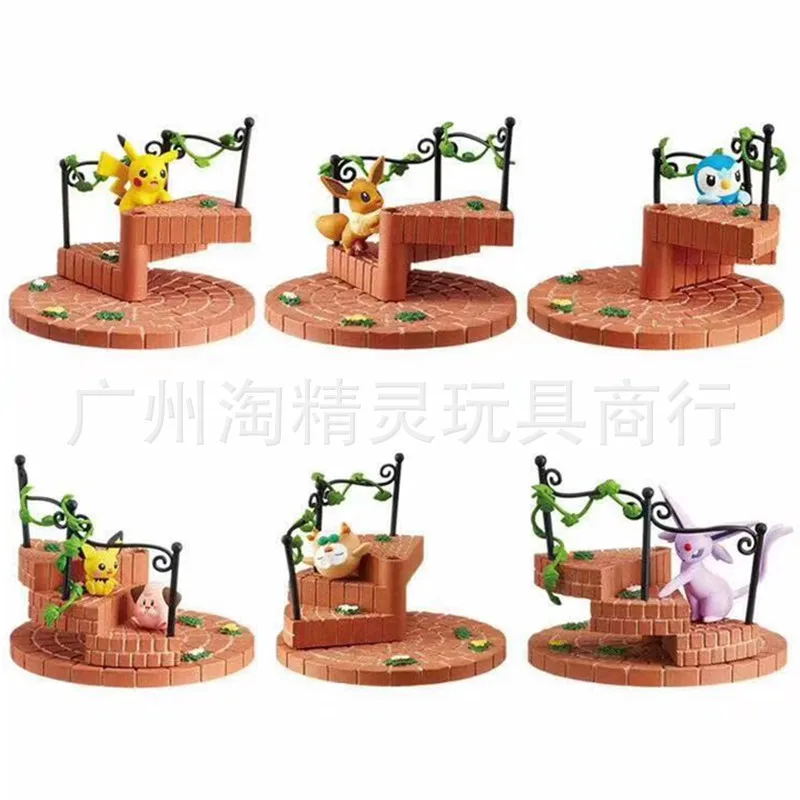 

Pokemon 6 Pcs 6 Styles Spiral Staircase Pikachuib Ornaments Dolls Hand-made Model Blind Box Gifts for Children