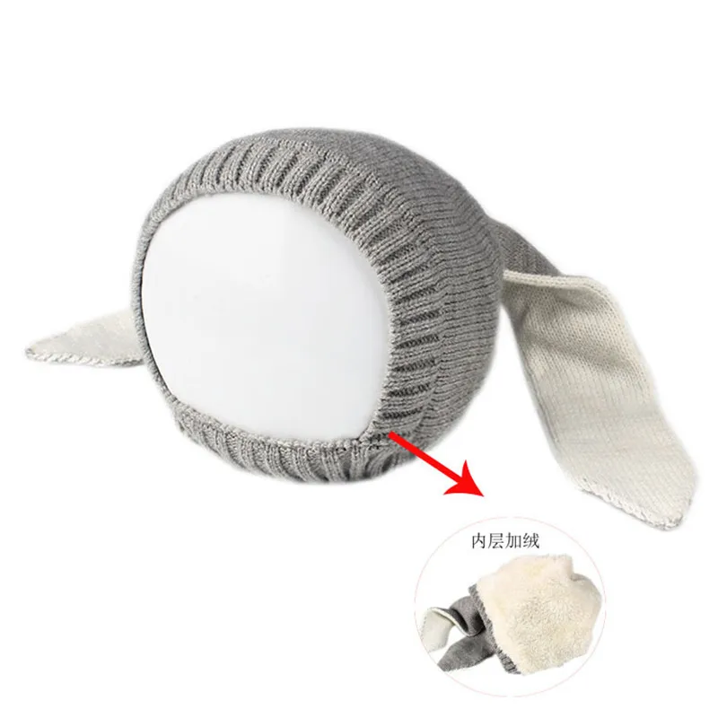 grey with velvet Детская шапка утепленная детская шапка осень-зима длинные уши кроликов уши вязаная шапка детская шляпа из шерсти - Цвет: grey with velvet