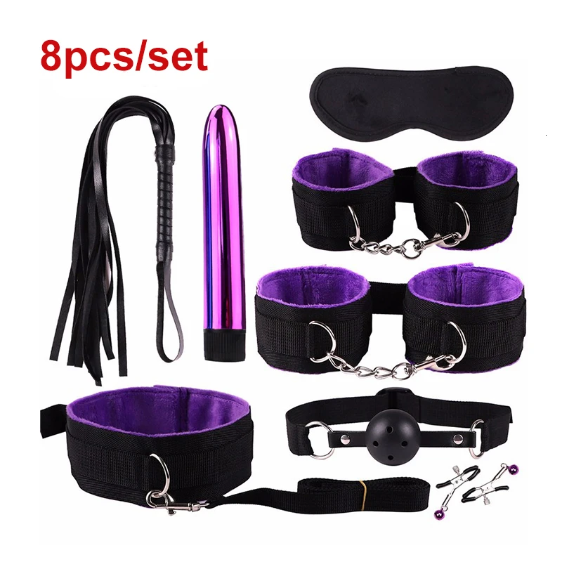 8 шт./компл. сексуальные наручники кнут вибратор зажим для сосков повязка на глаза