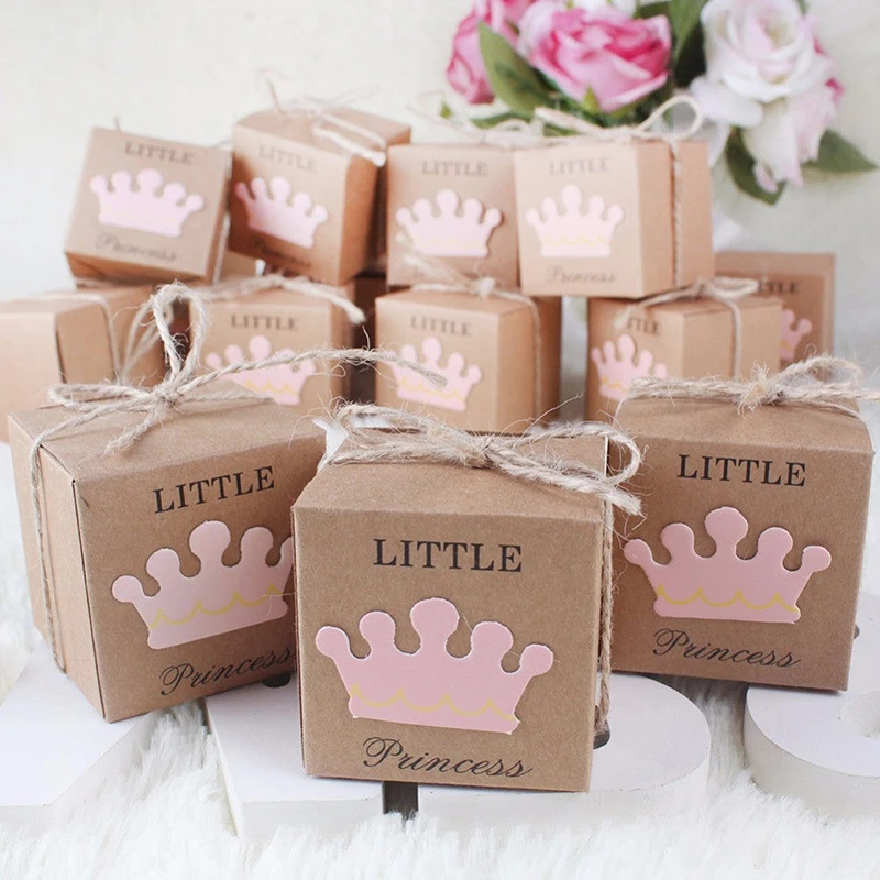 20/40pcs Kraft Paper Candy Box Baby Shower Gifts For Guest Kid Birthday Party Babyshower Boy Girl Gift Box 1th Party Supplies
