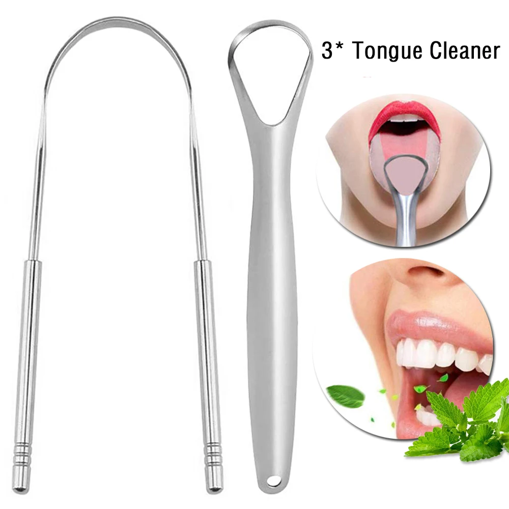 

3pcs Stainless Steel Tongue Scraper Cleaner Metal Scrapes Kits Reusable & Ecofriendly Tongue Brush Fresh Breath Scraper