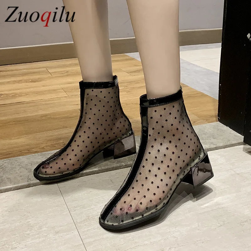 2019 г. Новые женские летние ботинки ботильоны на низкой скрытой танкетке с