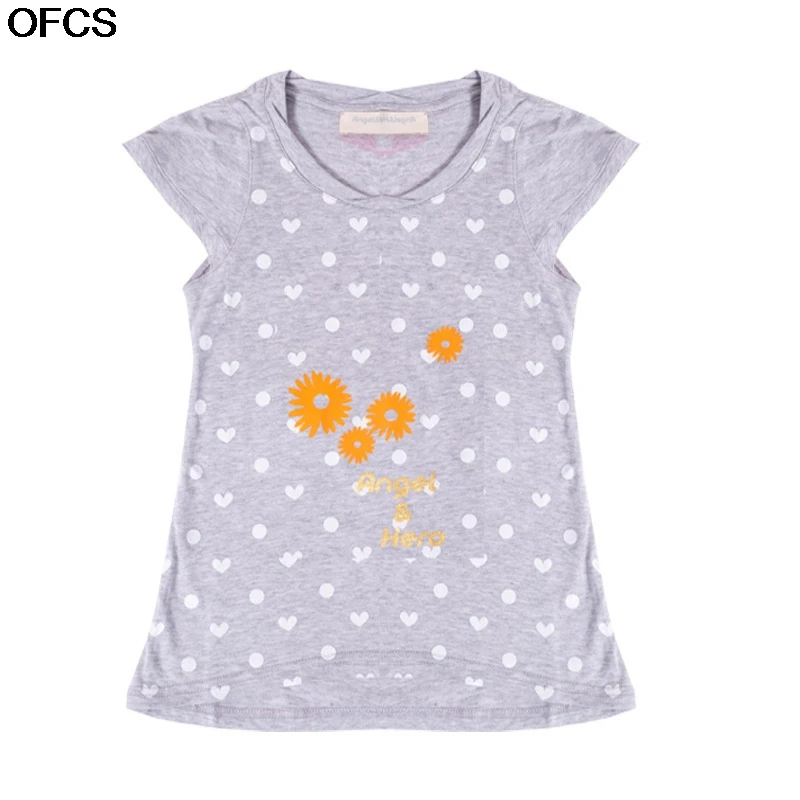 

T-shirt Cotton Girl Short-Sleeved Printed T-shirts Casual Sweat-Absorbent Kids Girl Tops Round neck Puff Sleeve Clothes 4-10Y