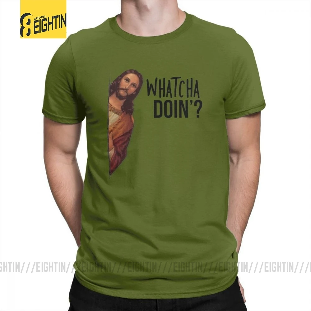 Футболки с надписью «Jesus Is Watching Meme», уникальные мужские футболки из хлопка, футболка с круглым вырезом и коротким рукавом, большие размеры, Новинка - Цвет: Армейский зеленый