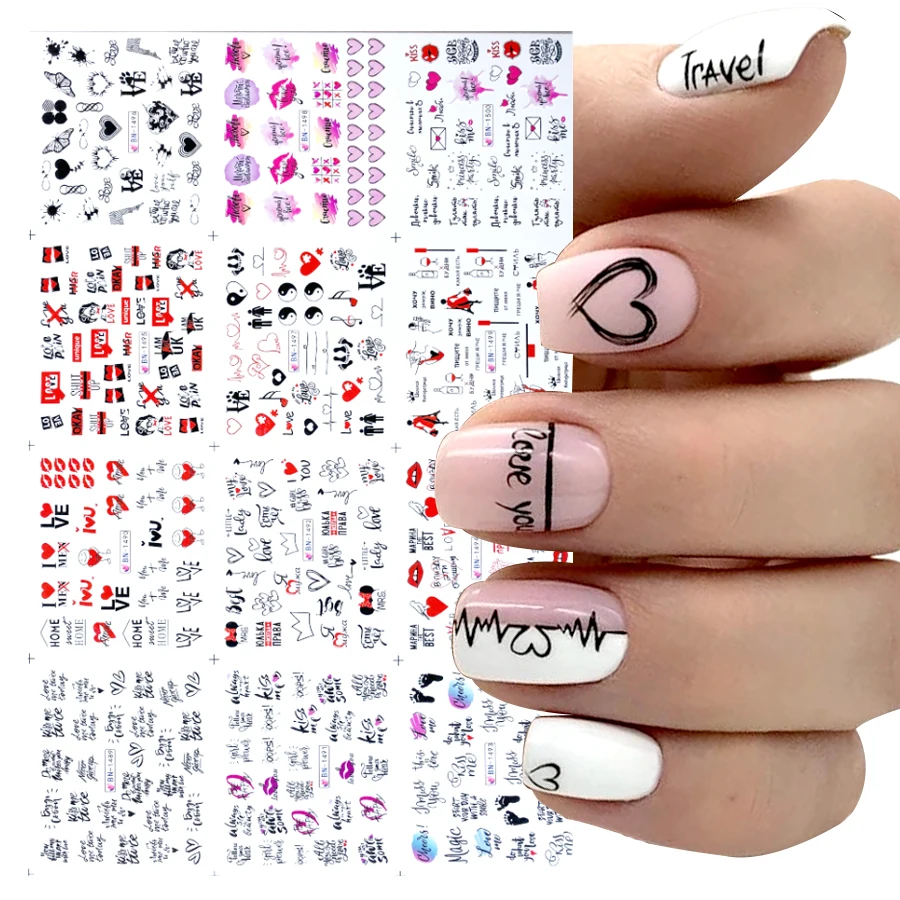 

12 designs Russian text letter water Transfer Nail stickers alphabet marble nails accesorios halloween styles nail decor