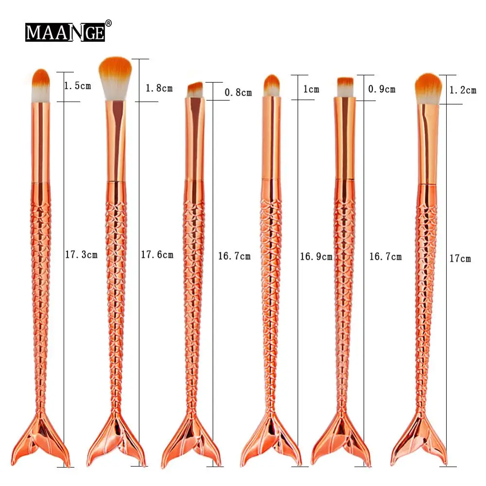 

6Pcs/set Pro Mermaid Cosmetic Makeup Brushes Set Tool Eyeshadow Eyeliner Eyebrow Concealer Lip Eyes Beauty Make Up Brush Kits