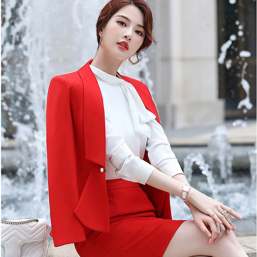 Костюм женский осенне-зимний из блейзера с длинным рукавом и юбки | Женская