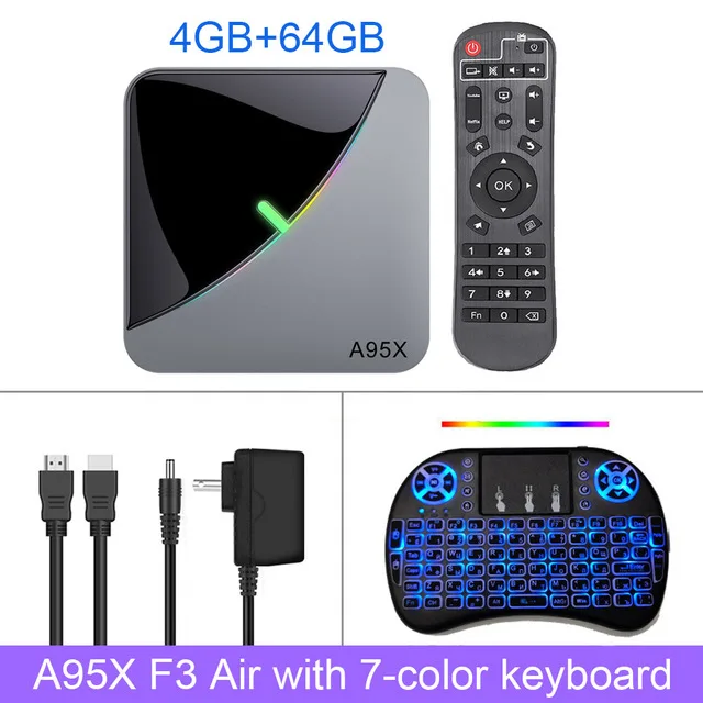 4G 64G i8 backlit A95X F3 Air Android 9,0 Smart tv Box Amlogic S905X3 2,4G& 5G Dual Wifi HDR BT 8K RGB светильник приставка Netflix домашний медиаплеер - Цвет: 4G 64G i8 backlit