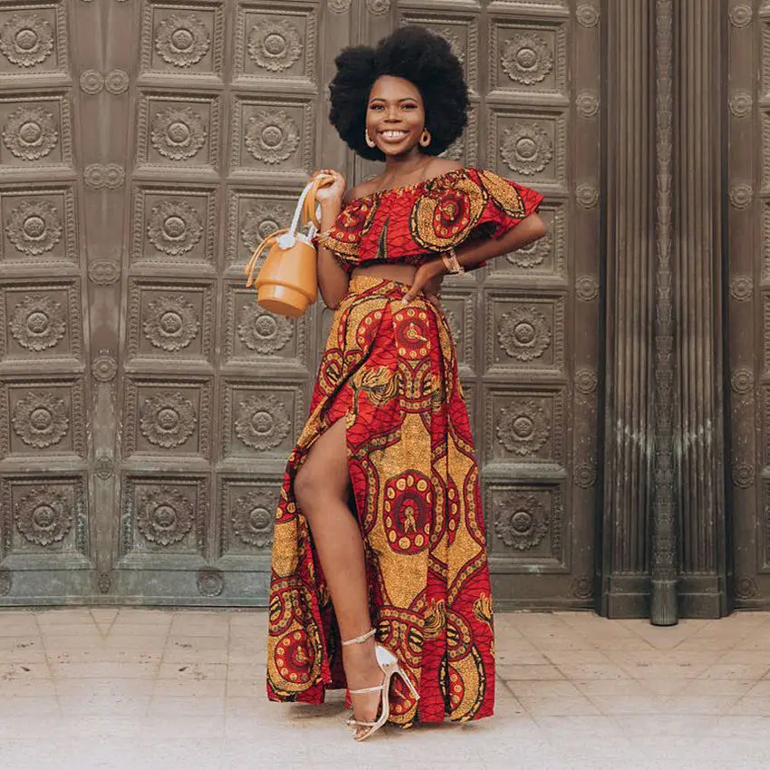 

Africa one word collar wrap chest + skirt woman two set