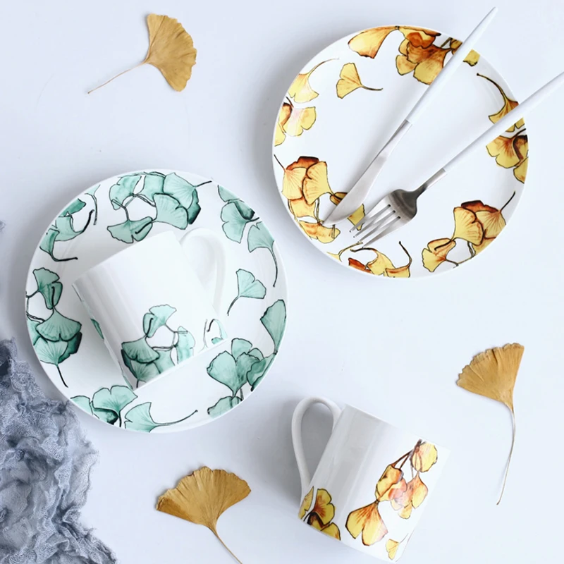 8 дюймов креативный гингко лист Китай костяная обеденная тарелка столовая посуда