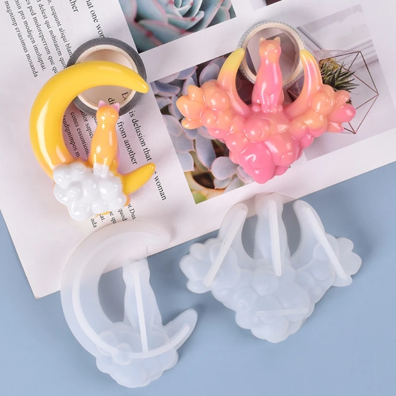 

Crystal Epoxy Resin Mold Cute Starry Cat Moon Kitten Pendant Casting Silicone Mould DIY Crafts Decorations Jewelry Making X7XB