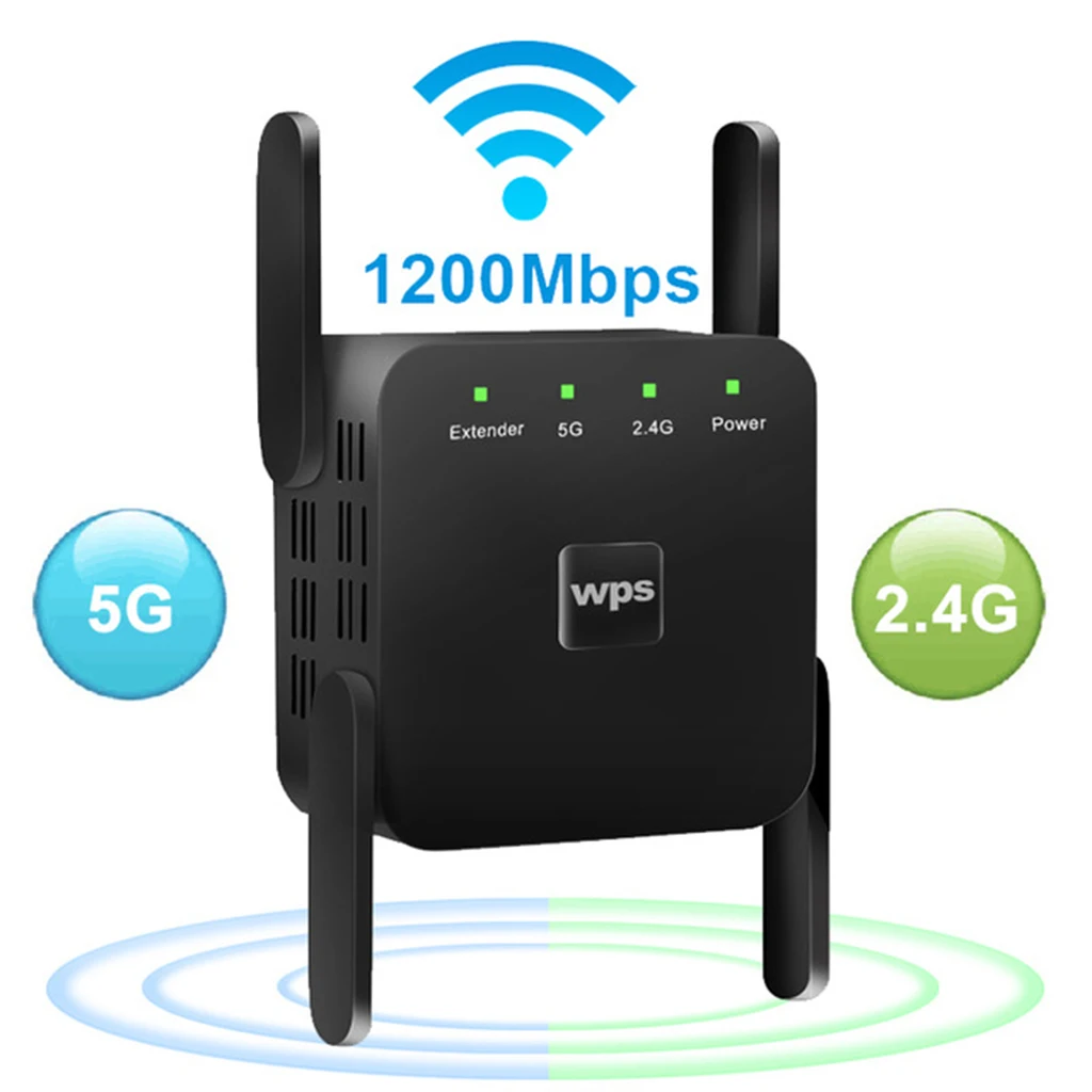 

1200Mbps 2.4G 5G Wireless Wifi Repeater 4 Antennas Signal Booster UK Plug