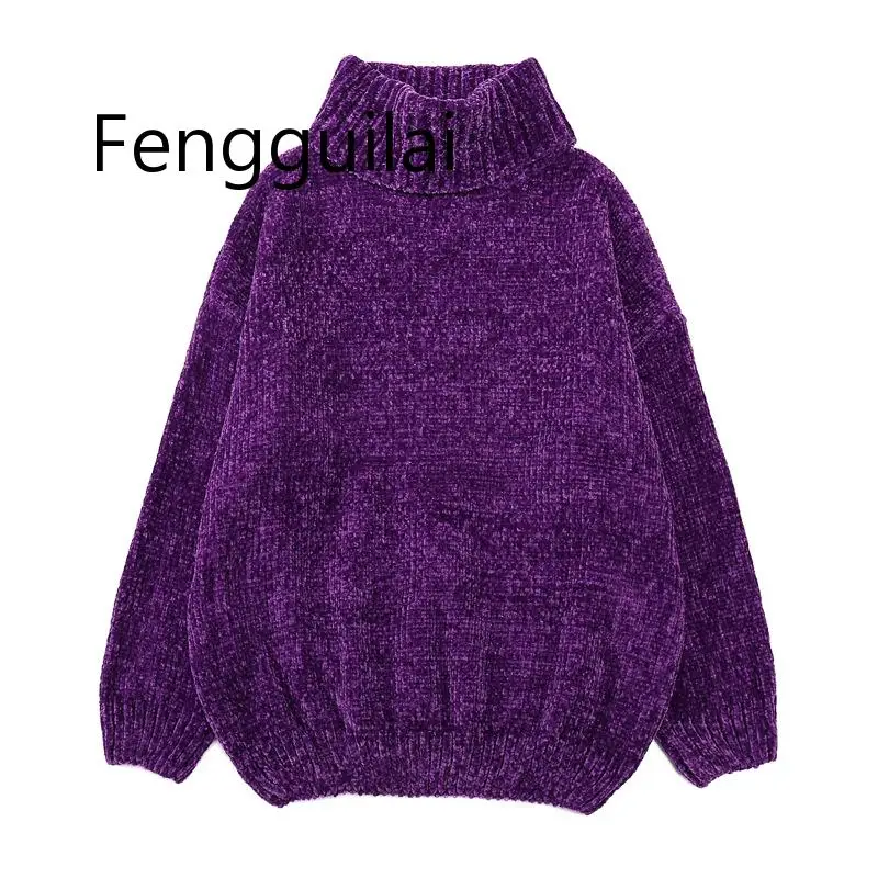 

FENGGUILAI Autumn Winter Women Sweaters Female Pullovers Long Sleeve Casual Turtleneck Sweater Loose Solid Knitted Jumpers