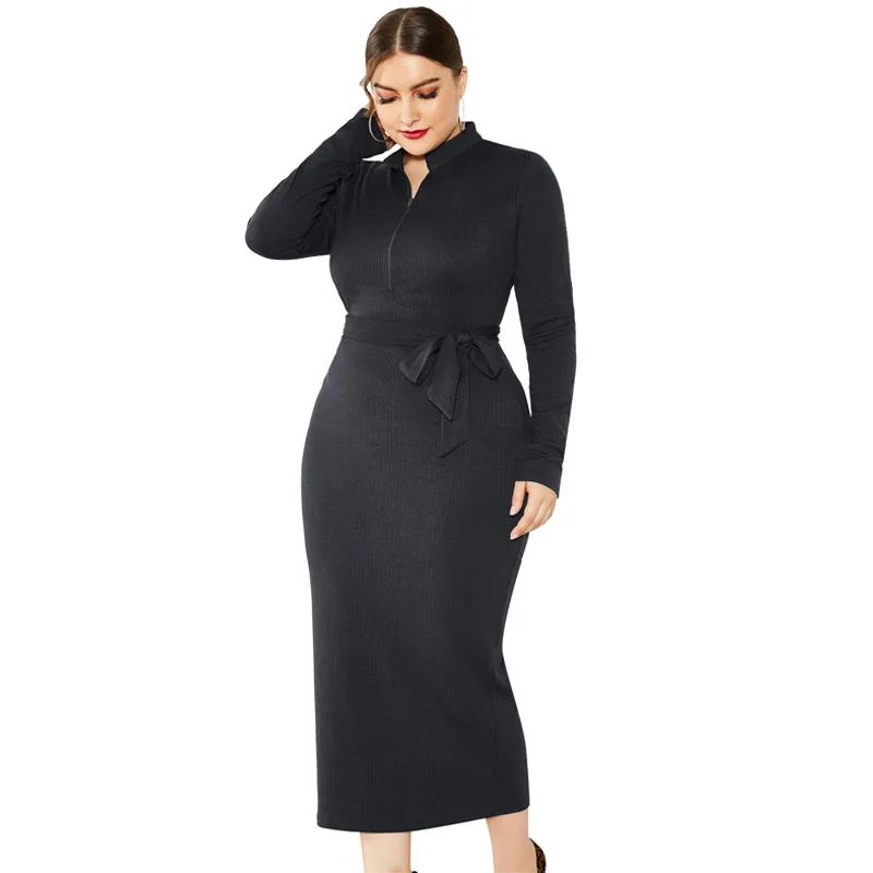 Осеннее трикотажное облегающее Макси платье для женщин Женское зимнее Плюс