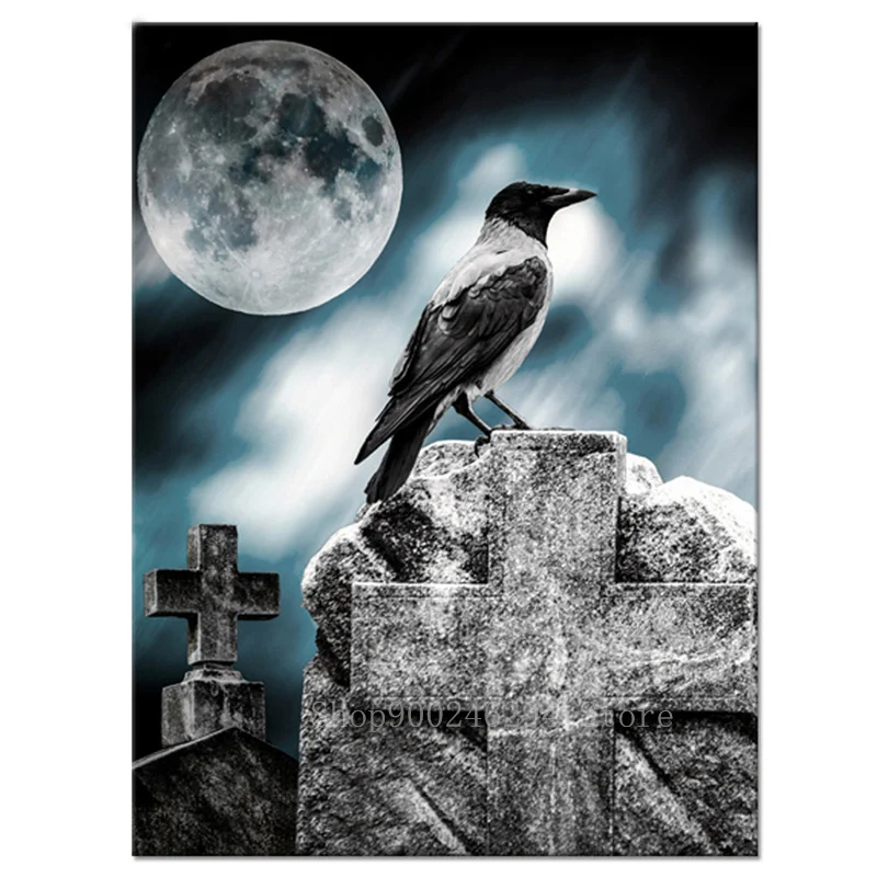 Готическое искусство алмазная вышивка ворона лунный свет живопись полная