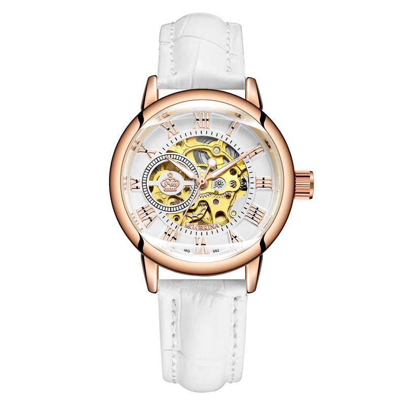 rose white Новые модные роскошные Брендовые женские механические часы со скелетом, женские автоматические механические часы для женщин, серебряные Montre Femme - Цвет: rose white