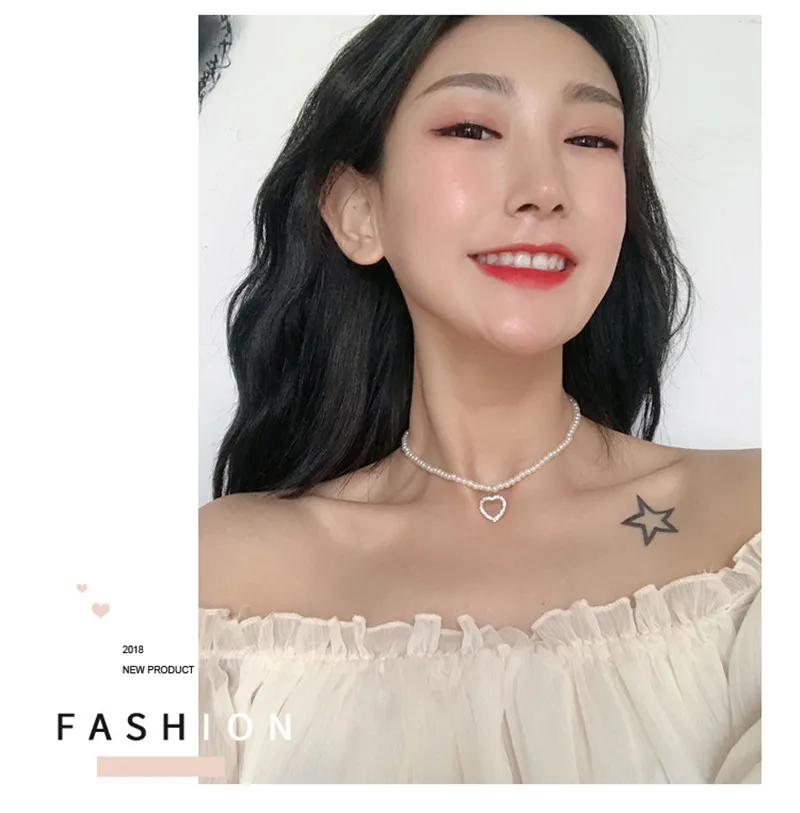 

Korean Heart Choker Necklace Egirl Princess Pearl Necklace Crystal Rhinestone Pendant Valentines Day Gift Regalos Para Mujer