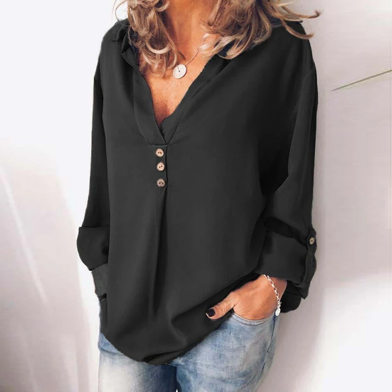 

Chiffon Blouse Women Long Sleeve Blouses Tops Sexy V-Neck Solid Color Office Lady Shirt Female Blouses Tops Seller Reccomend Y3