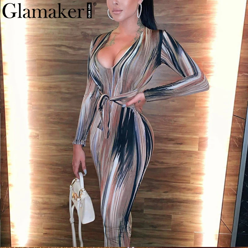 Glamaker модное облегающее Бандажное офисное платье с принтом женское весеннее