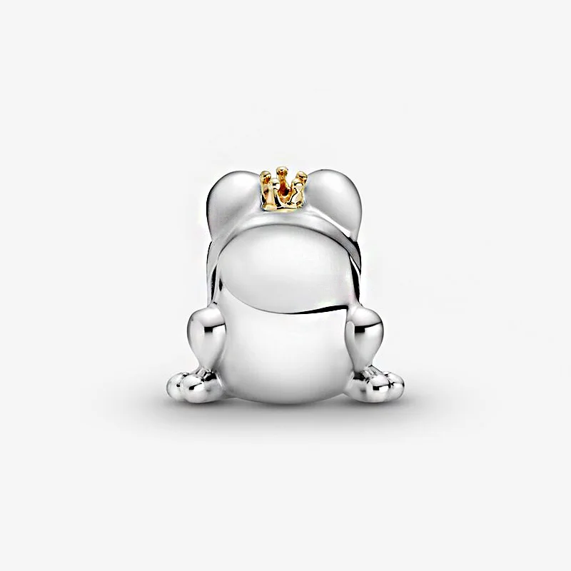 

New 925 Sterling Silver Bead 14k Gold Two-tone Frog Prince Charm Fit Original Pandora Bracelets Women Spring Jewelry Gift